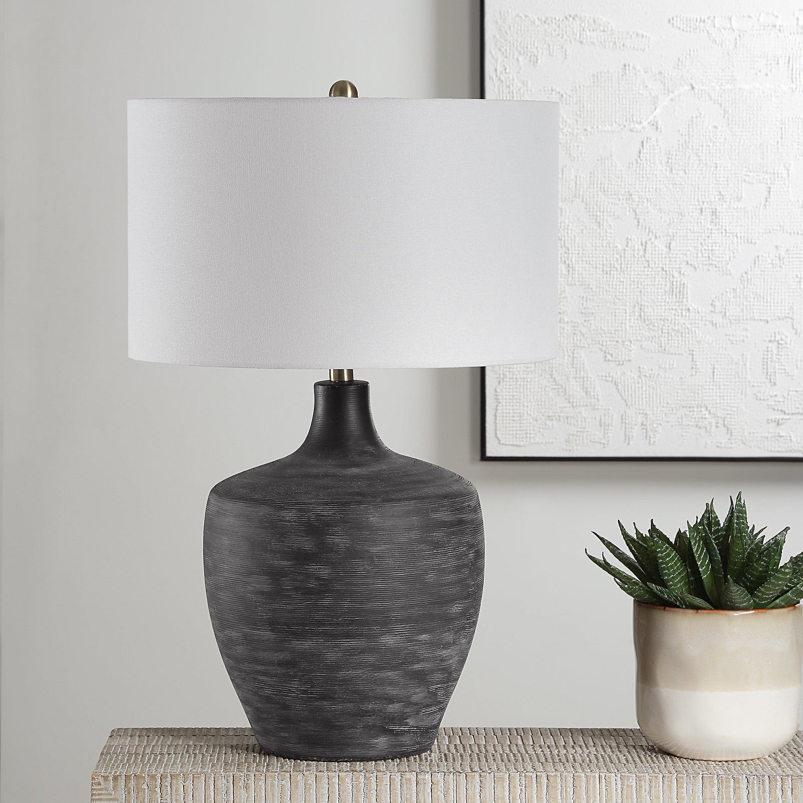 Uttermost Graphite Ribbed Table Lamp