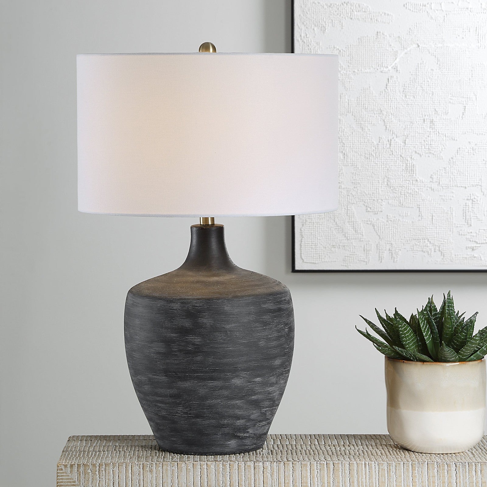 Uttermost Graphite Ribbed Table Lamp