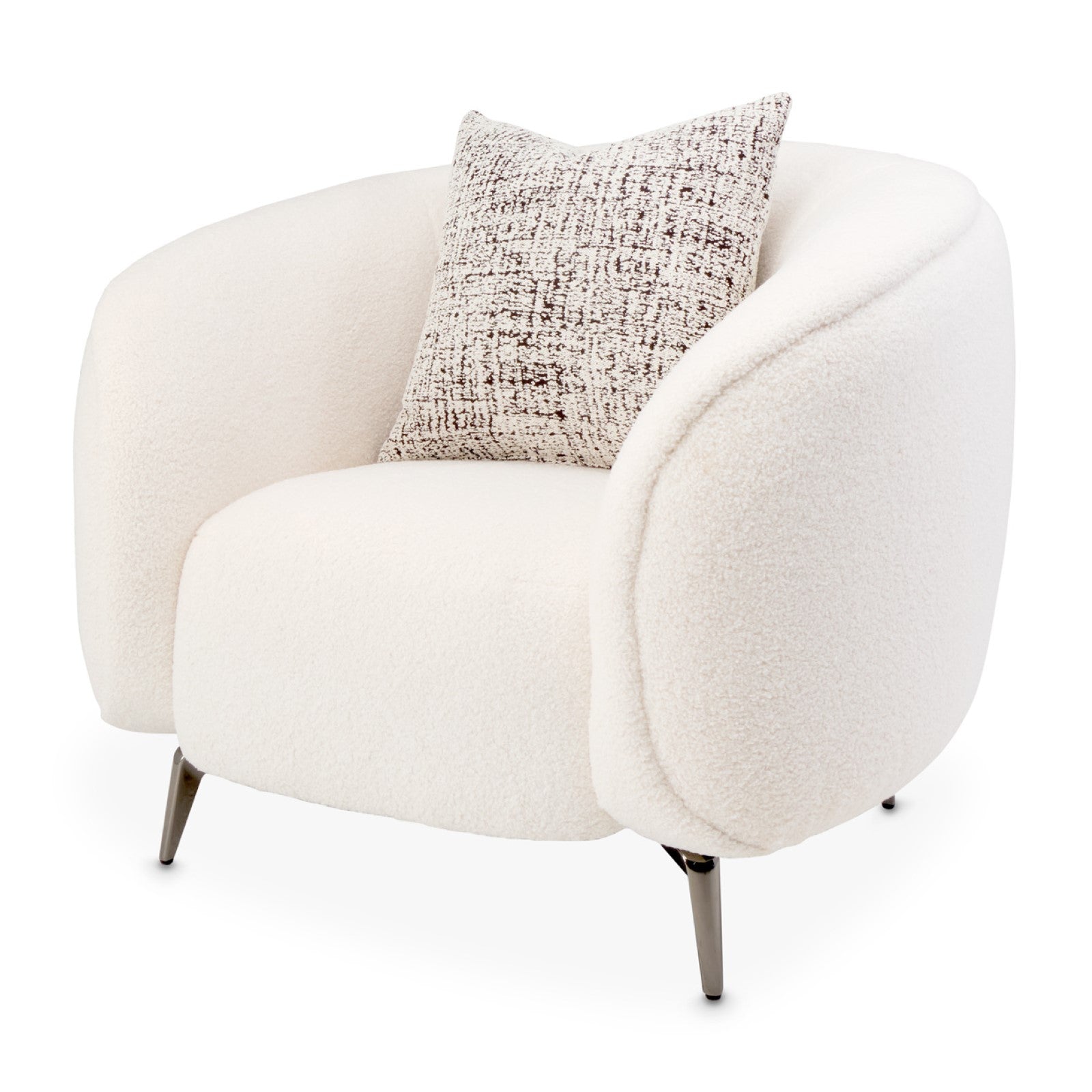 Michael Amini Noir Boucle Accent Chair - Marshmallow/Black Nickel