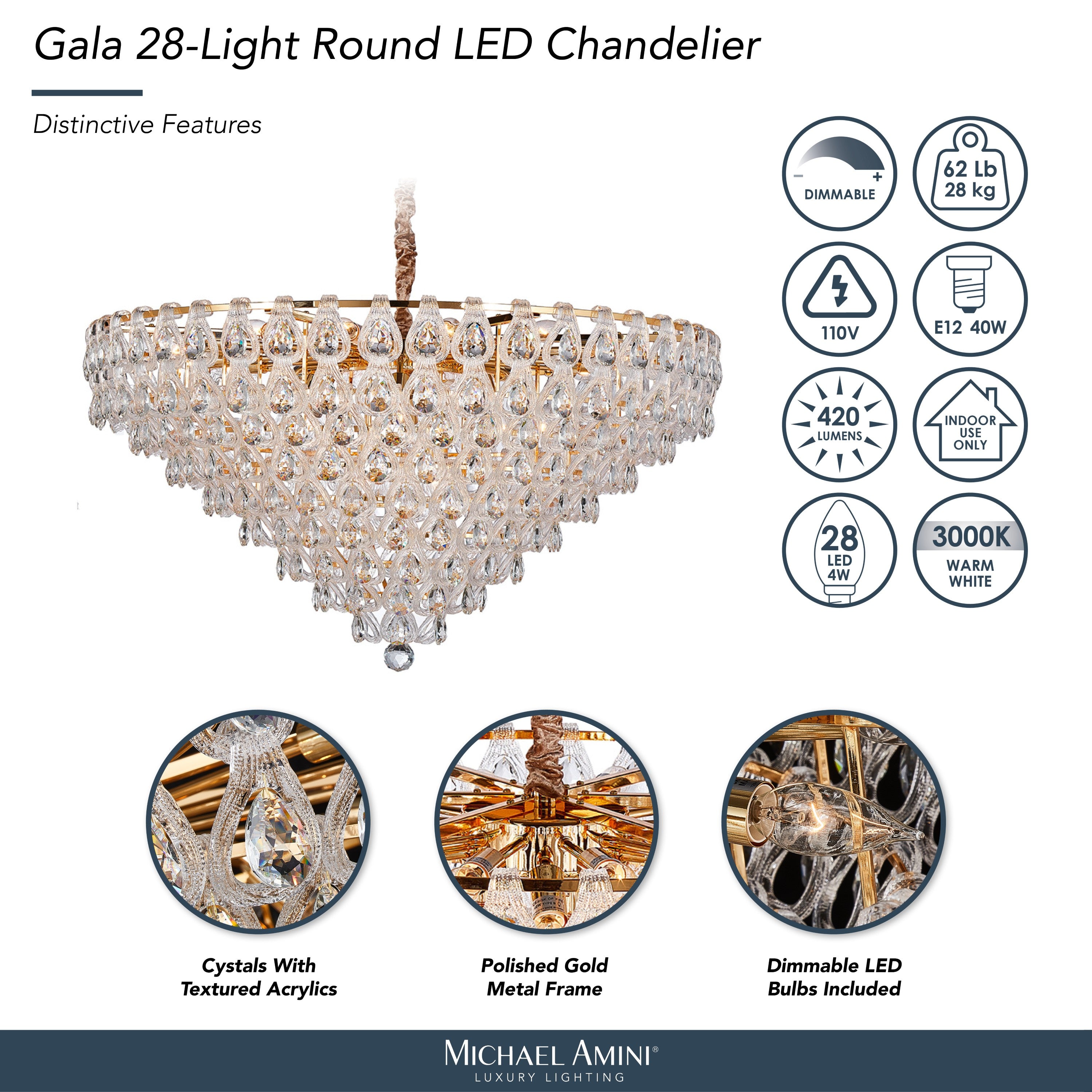 Michael Amini Gala 28-Light Round LED Chandelier - Gold