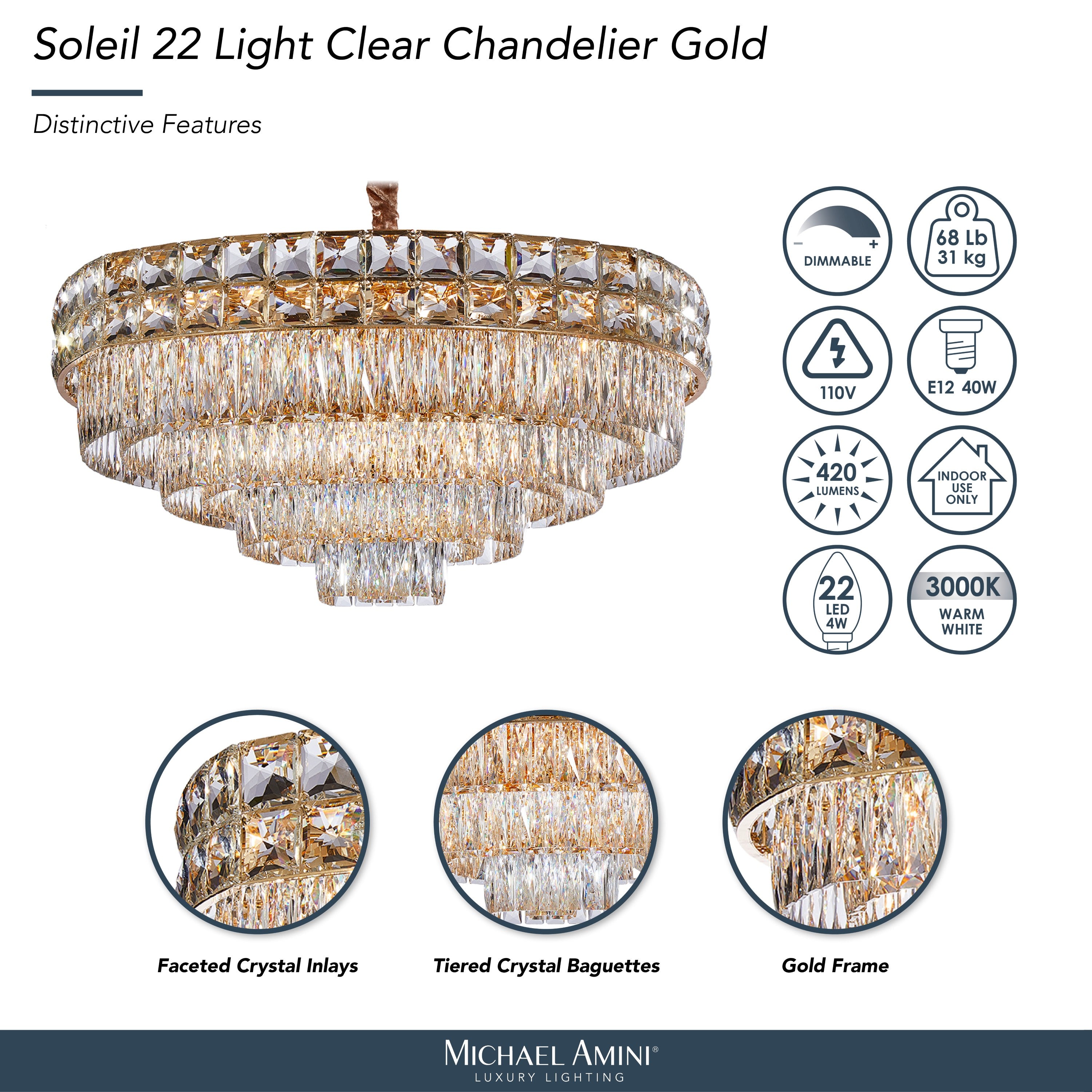 Michael Amini Soleil 22-Light Crystal Chandelier - Gold