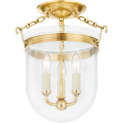 Hudson Valley Lighting Rousham 3 Light 12.75 inch Aged Brass Semi Flush Ceiling Light