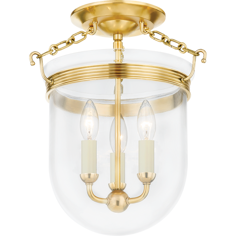 Hudson Valley Lighting Rousham 3 Light 12.75 inch Aged Brass Semi Flush Ceiling Light