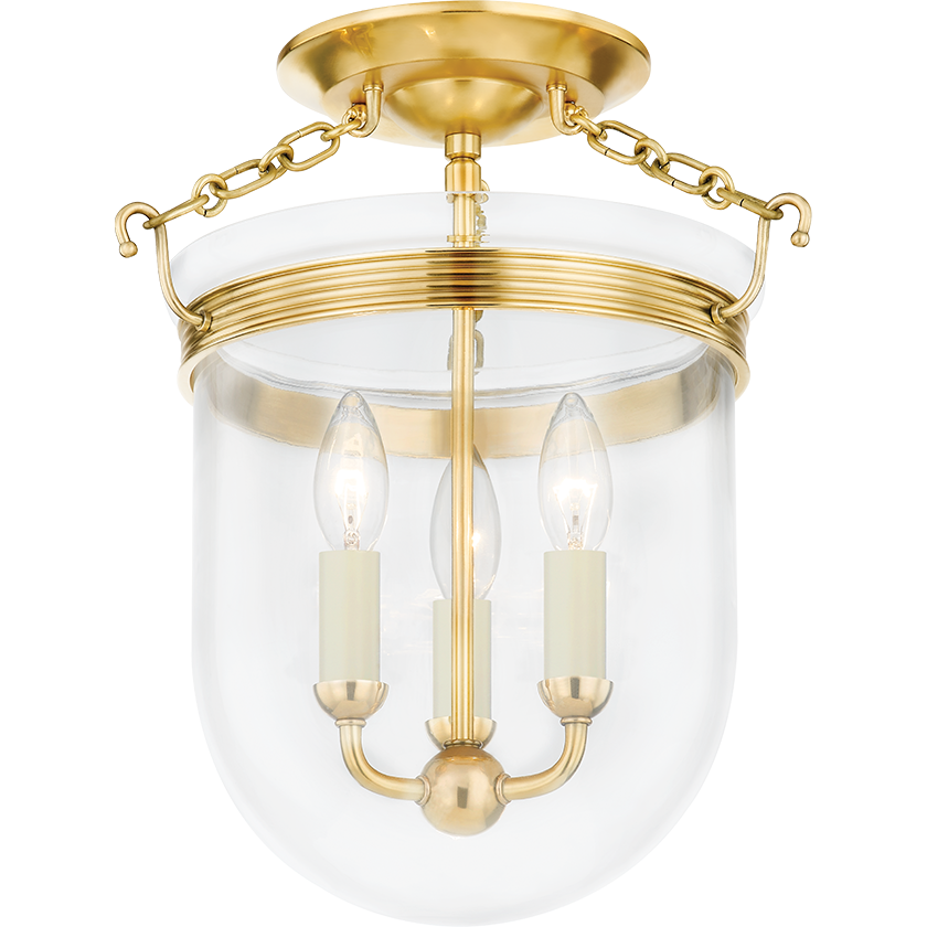 Hudson Valley Lighting Rousham 3 Light 12.75 inch Aged Brass Semi Flush Ceiling Light