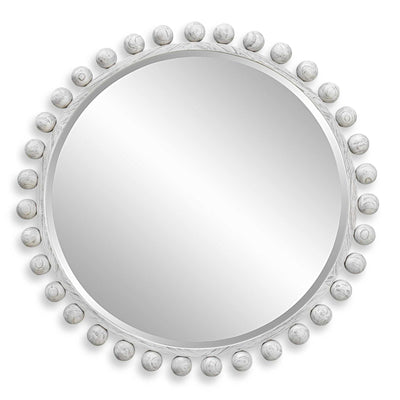Uttermost Cyra Wood Round Mirror, Aged Ivory