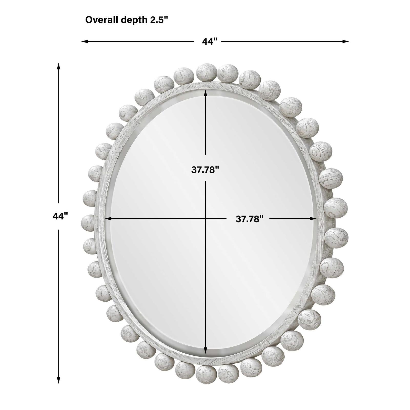 Uttermost Cyra Wood Round Mirror, Aged Ivory