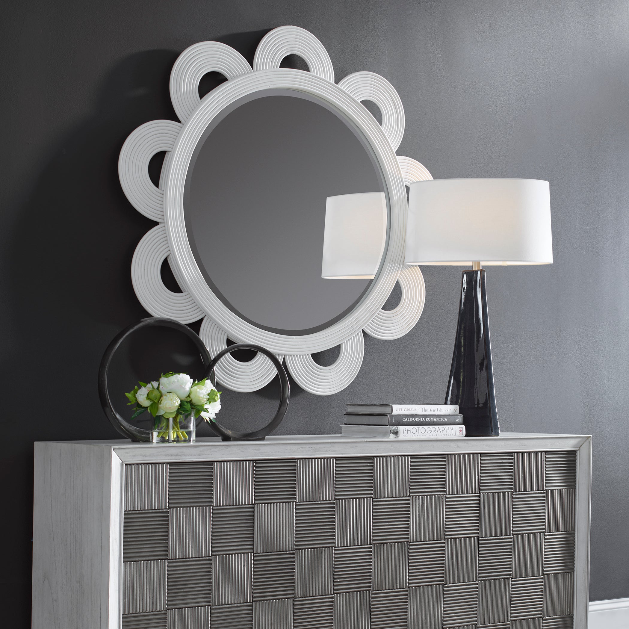 Uttermost Clematis White Rattan Round Mirror