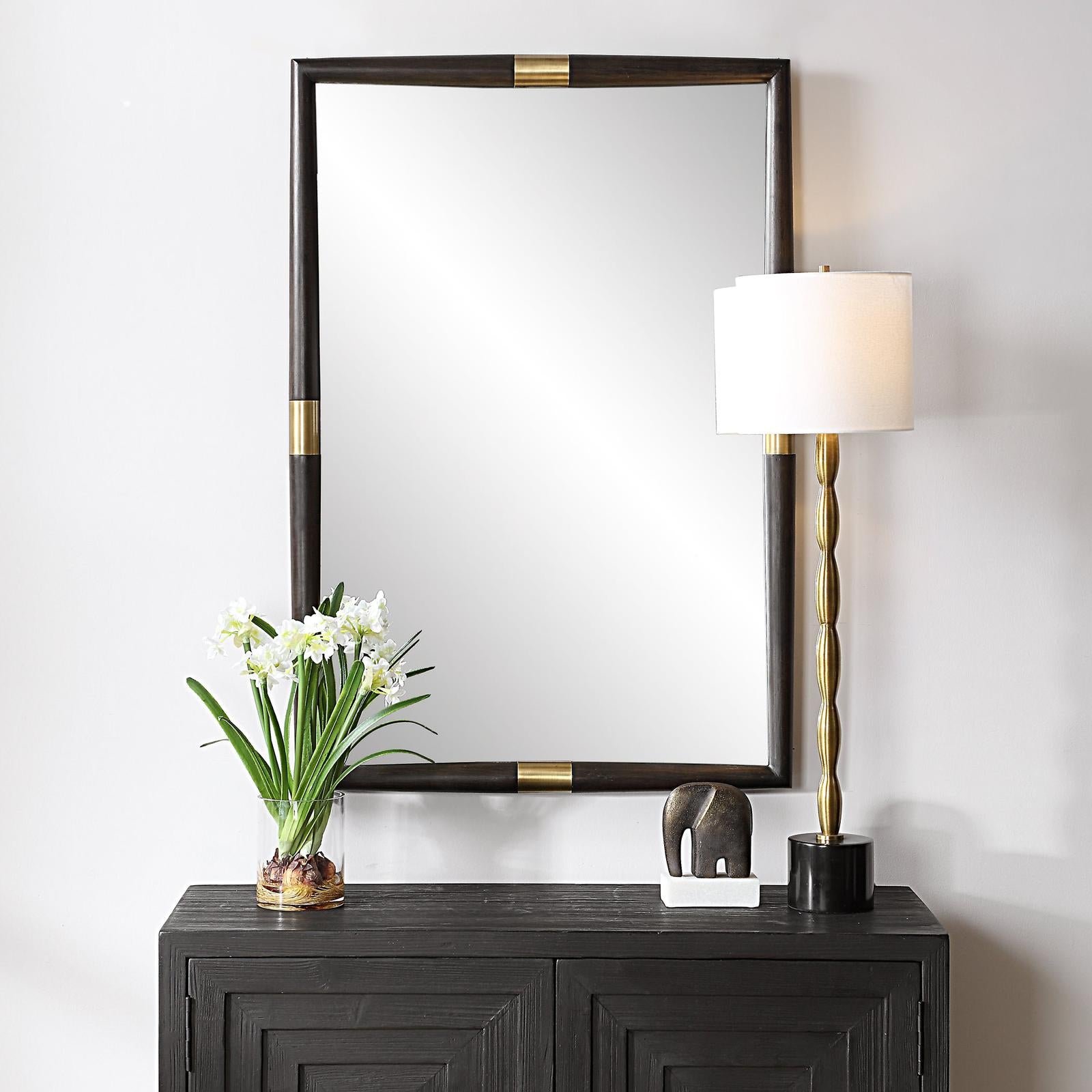 Uttermost Larkin Dark Wood & Brass Mirror