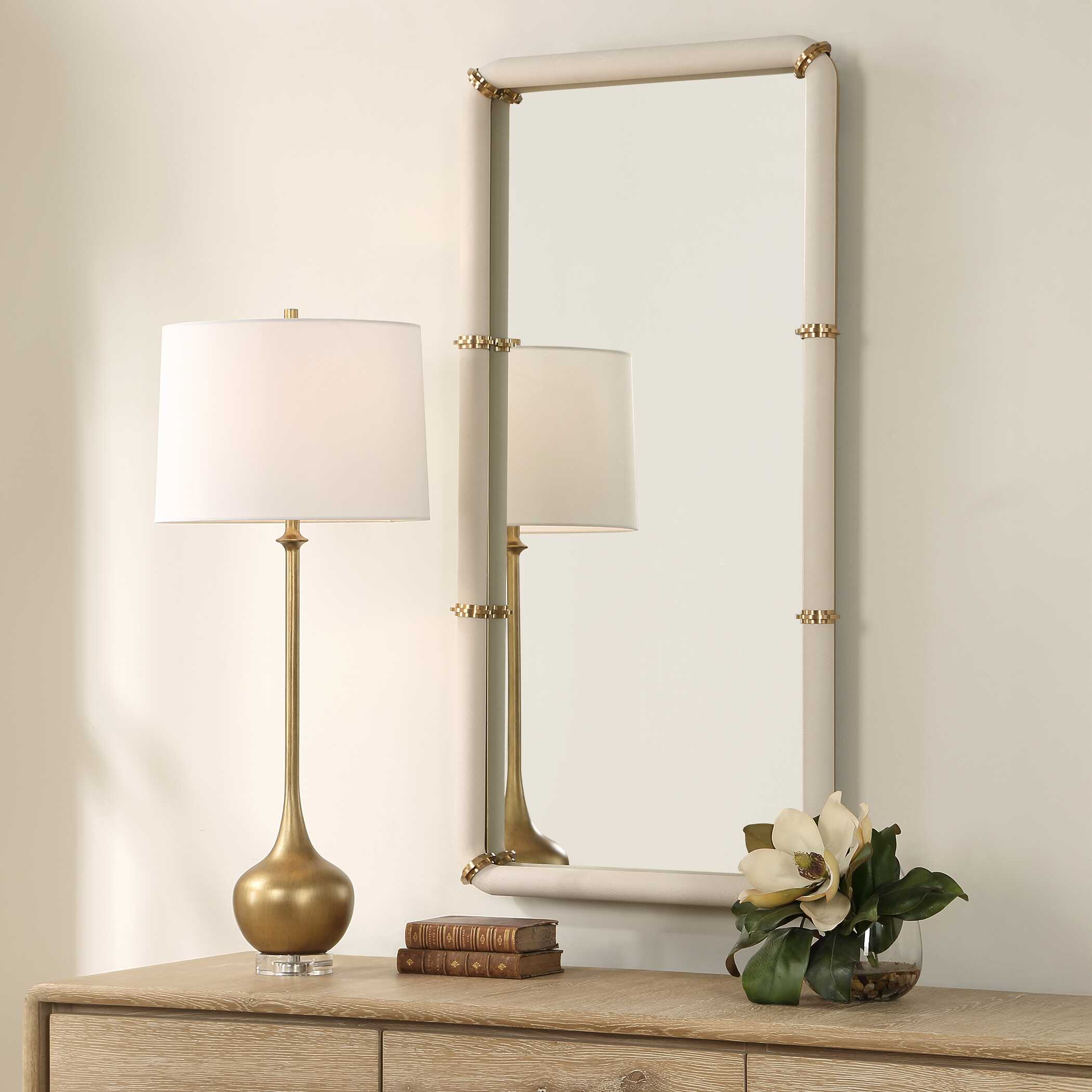 Uttermost Cyprus White Leather Mirror