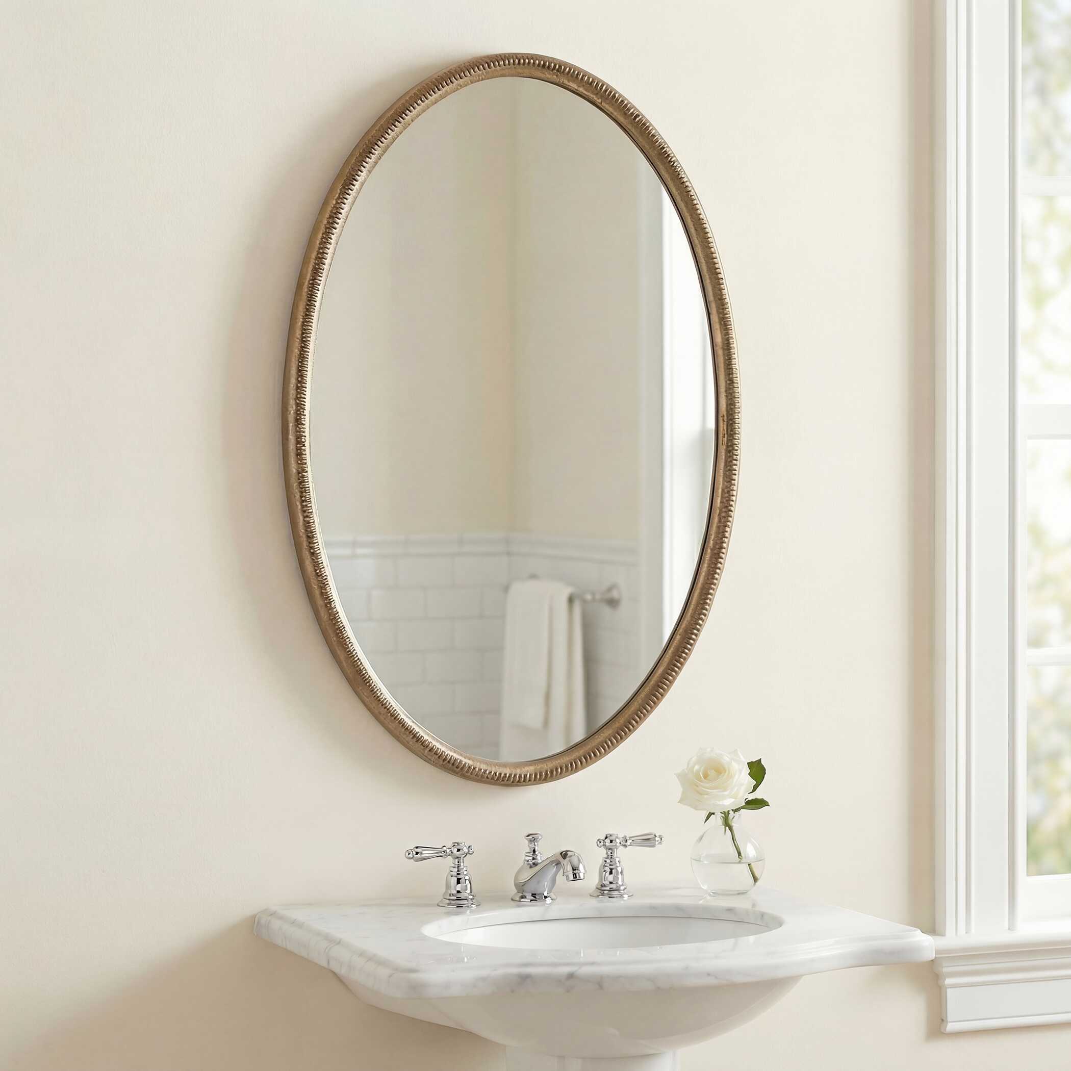 Uttermost Ellis Beaded Brass Oval Mirror