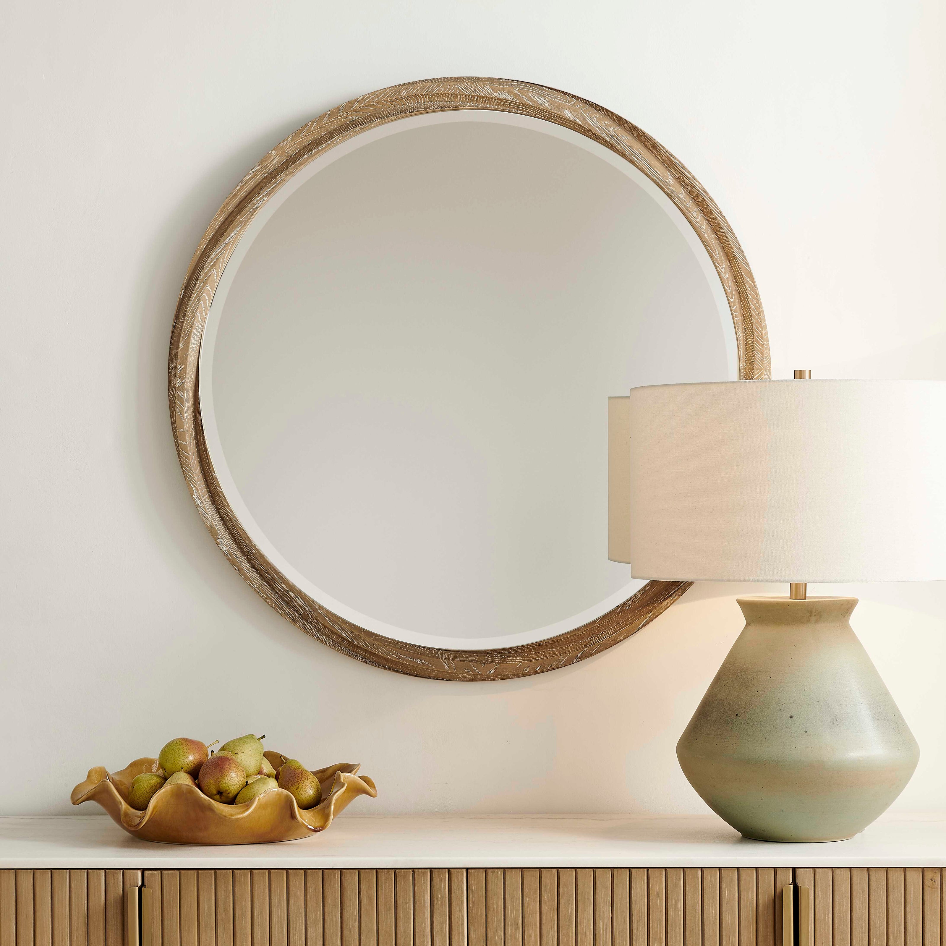 Uttermost Landry Round Light Wood Mirror