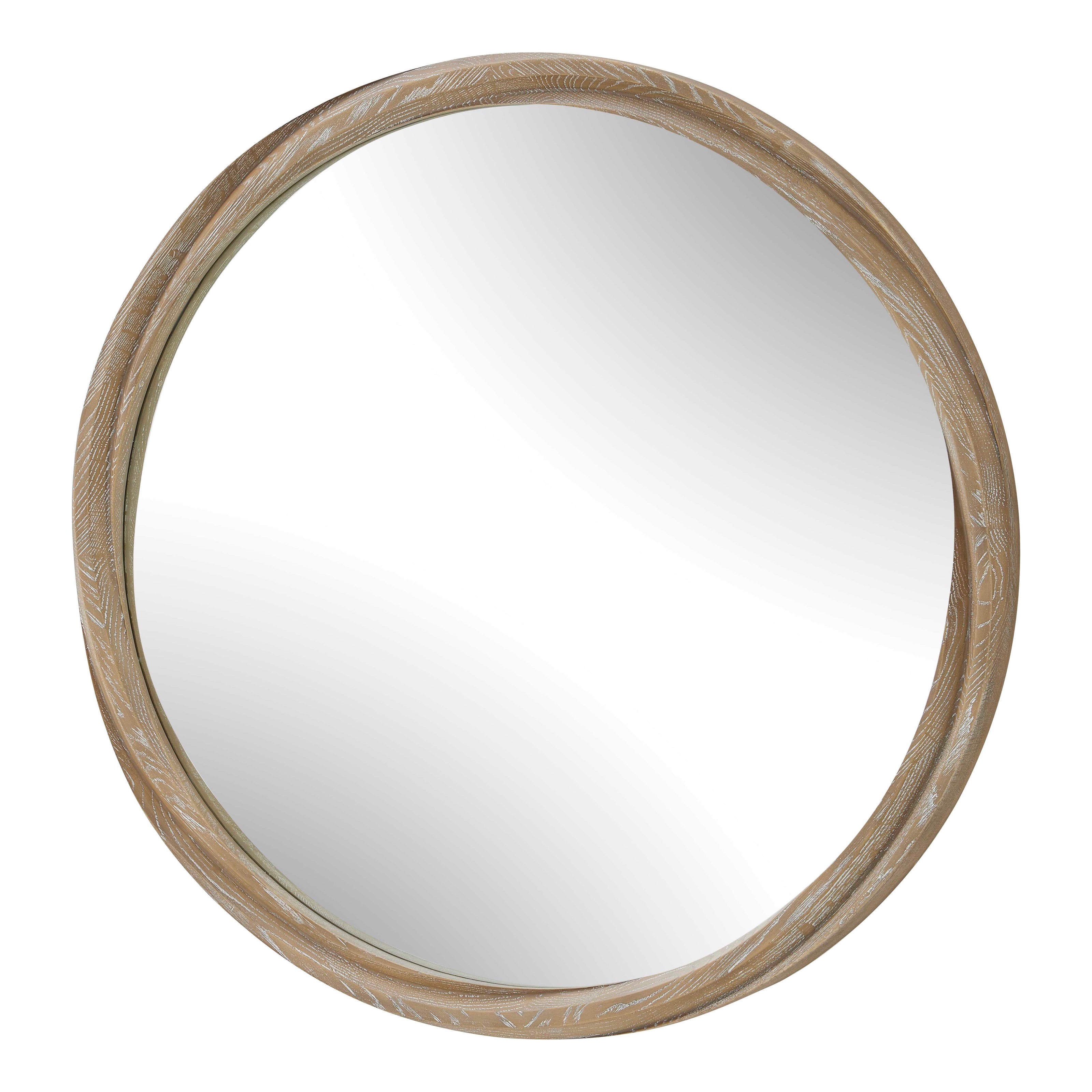 Uttermost Landry Round Light Wood Mirror