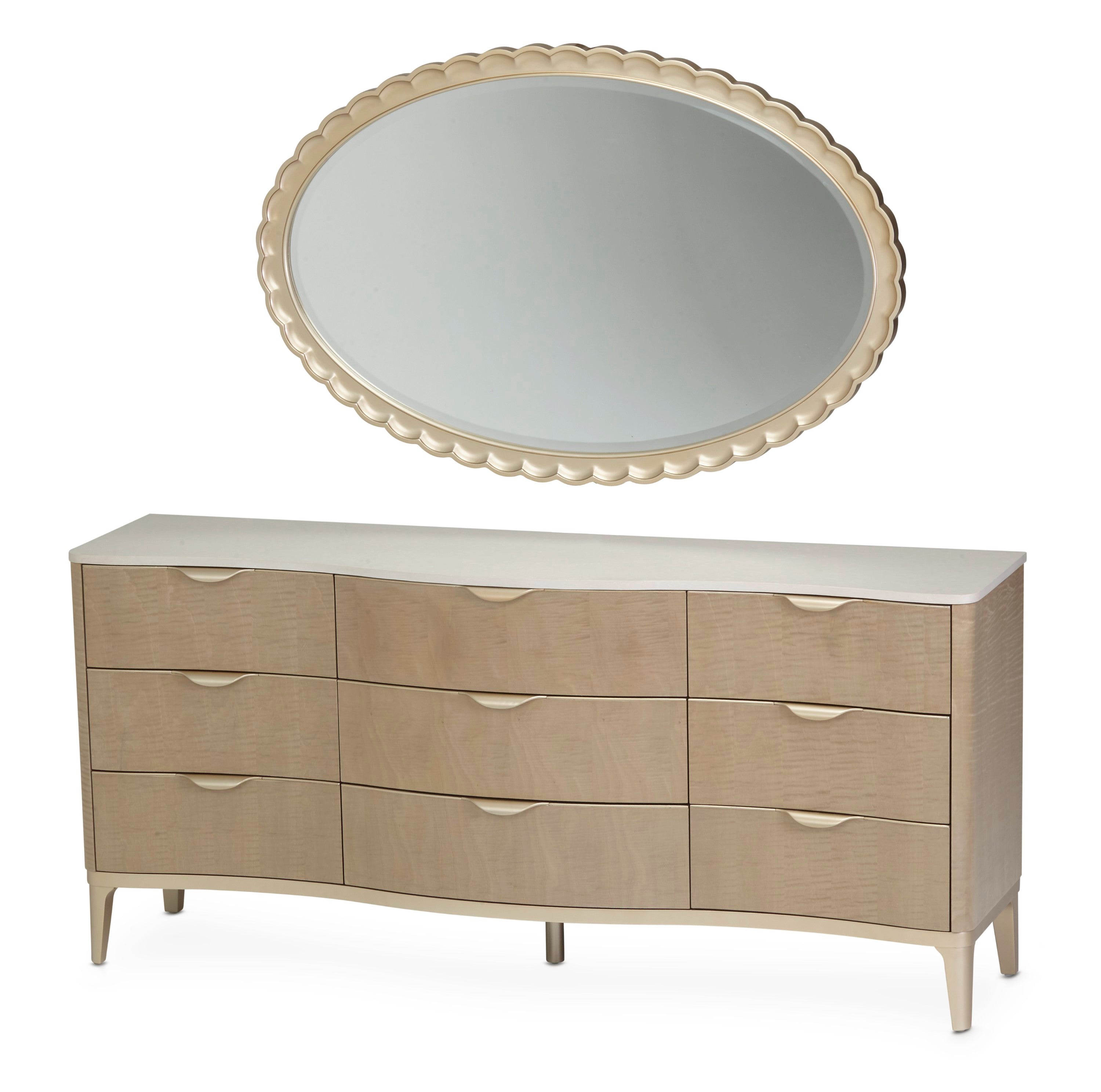 Michael Amini Malibu Crest Dresser with Mirror - Blush