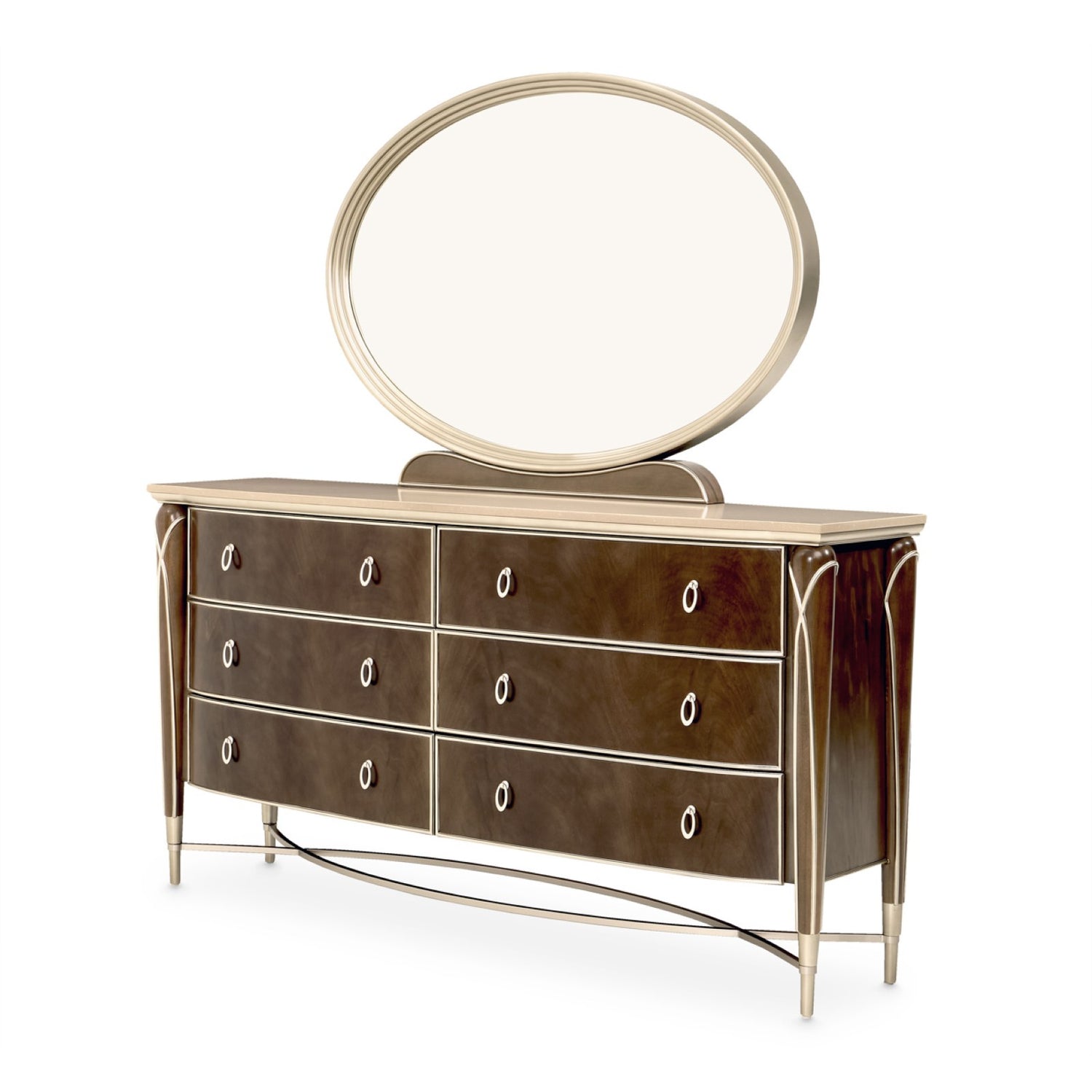 Michael Amini Villa Cherie Dresser & Mirror - Hazelnut