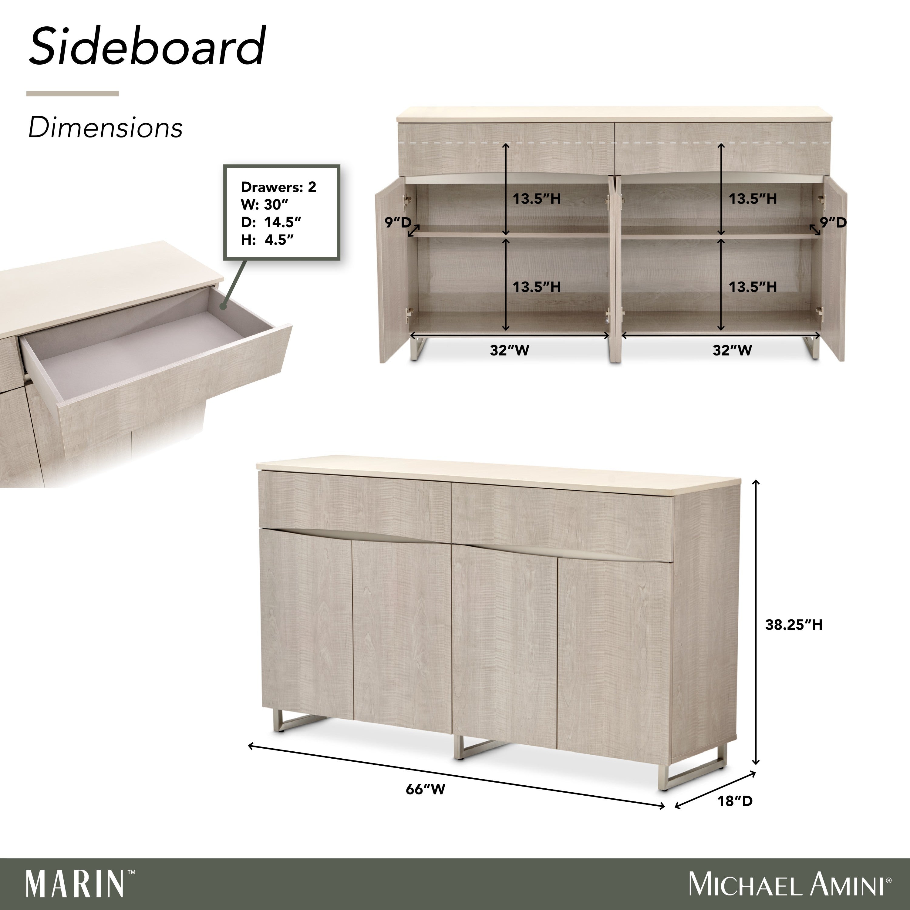 Michael Amini Marin Sideboard - Greige