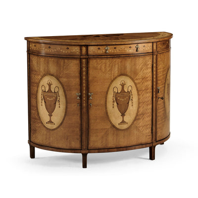 Jonathan Charles Adam Style Satinwood & Marquetry Demilune Cabinet