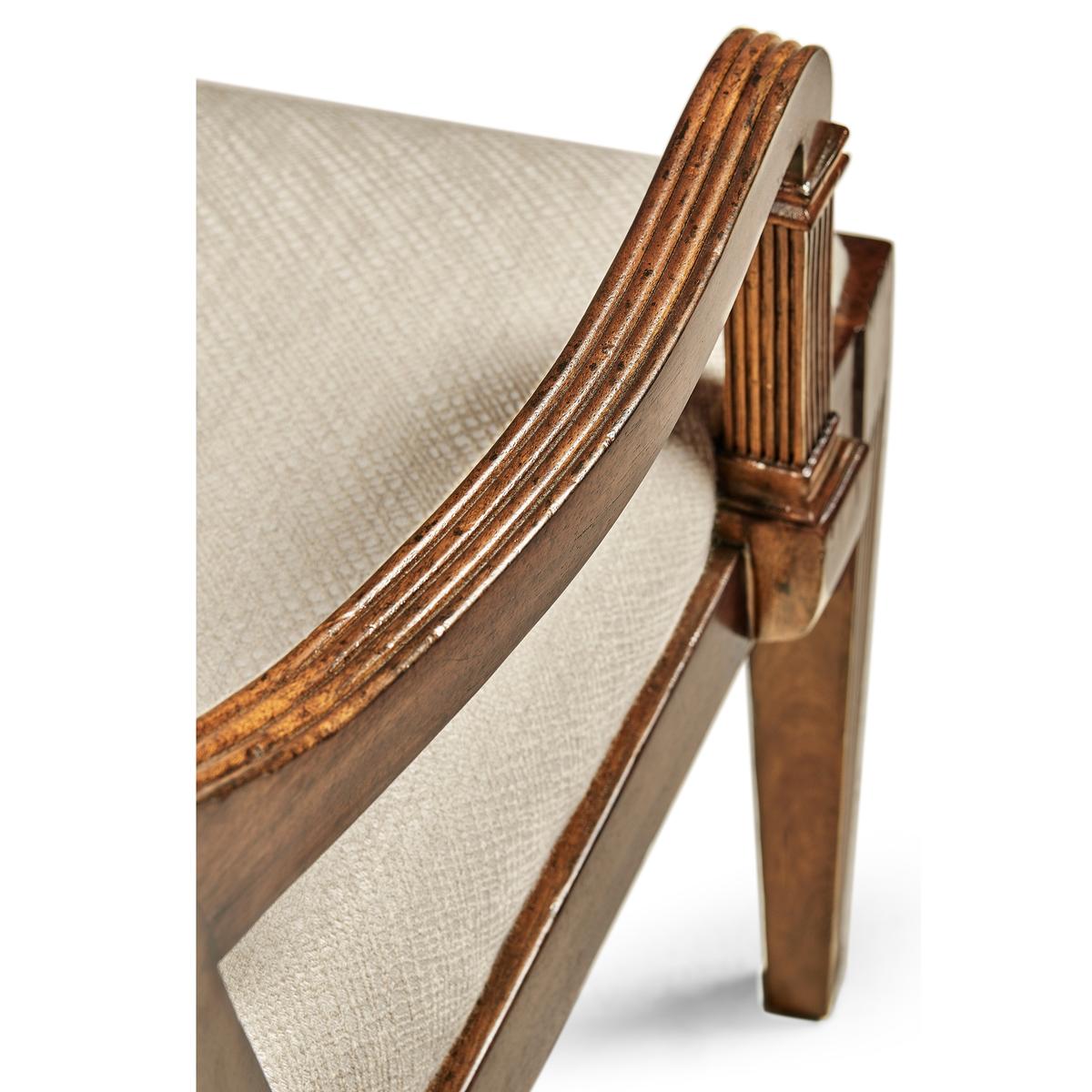 Jonathan Charles Regency Crotch Walnut Curved Back Arm Chair