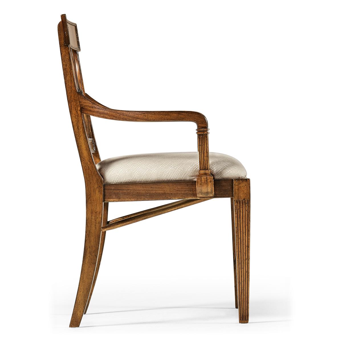 Jonathan Charles Regency Crotch Walnut Curved Back Arm Chair