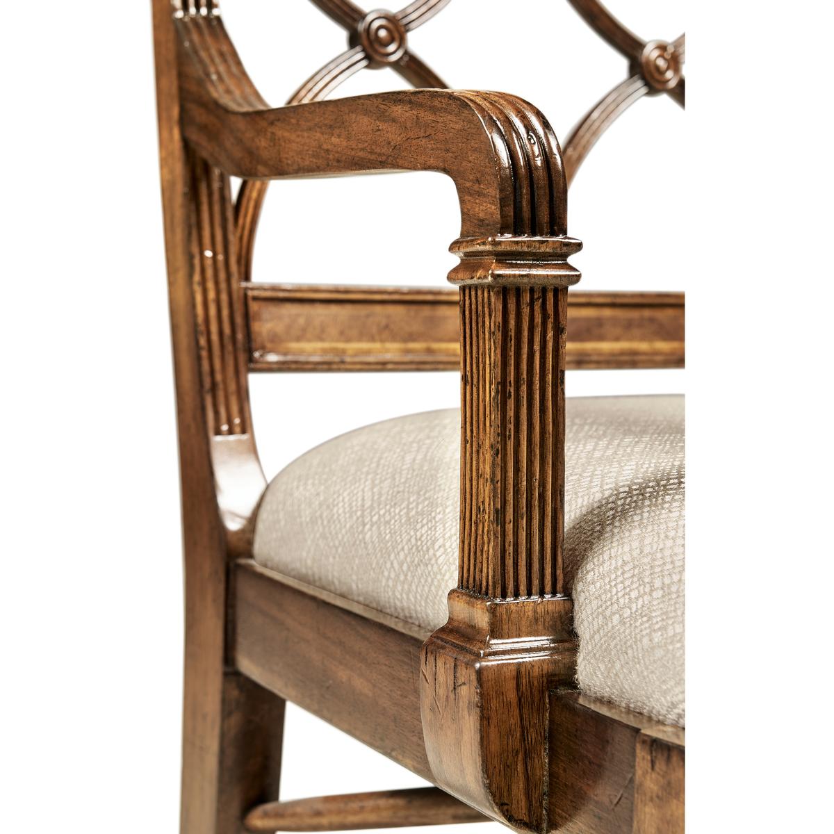 Jonathan Charles Regency Crotch Walnut Curved Back Arm Chair