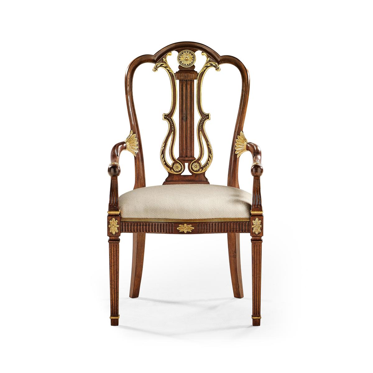Jonathan Charles Buckingham Gilded Lyre Back Arm Chair