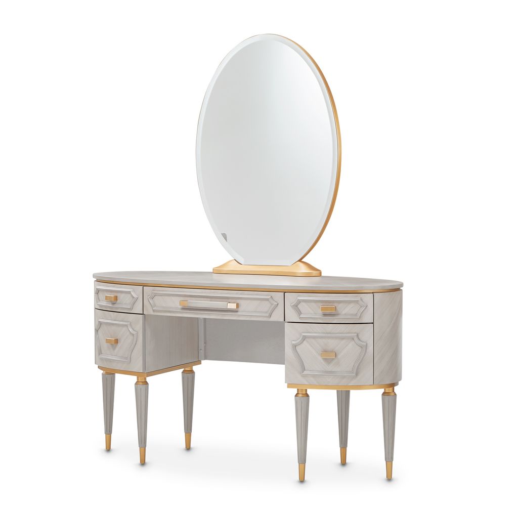 Michael Amini St. Charles Vanity Desk & Mirror - Dove Gray