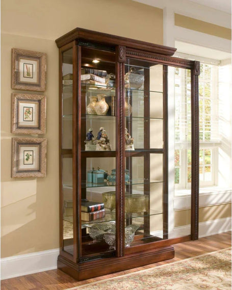 Pulaski Furniture PFC Curios Lighted Sliding Door 5 Shelf Curio Cabinet Cherry Brown PRD