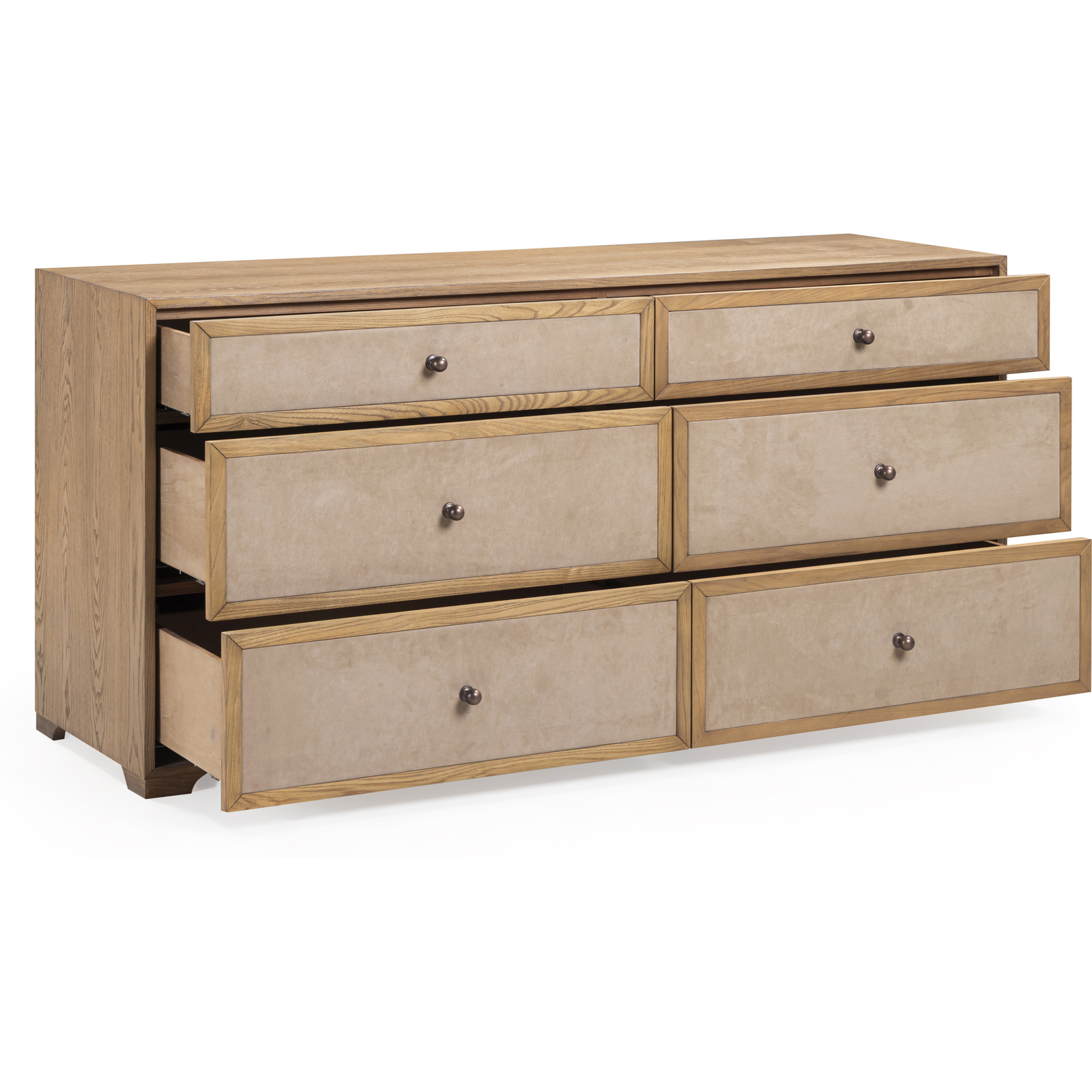 TOV Furniture Laurentis Light Taupe Suede and Wood Drawer Dresser