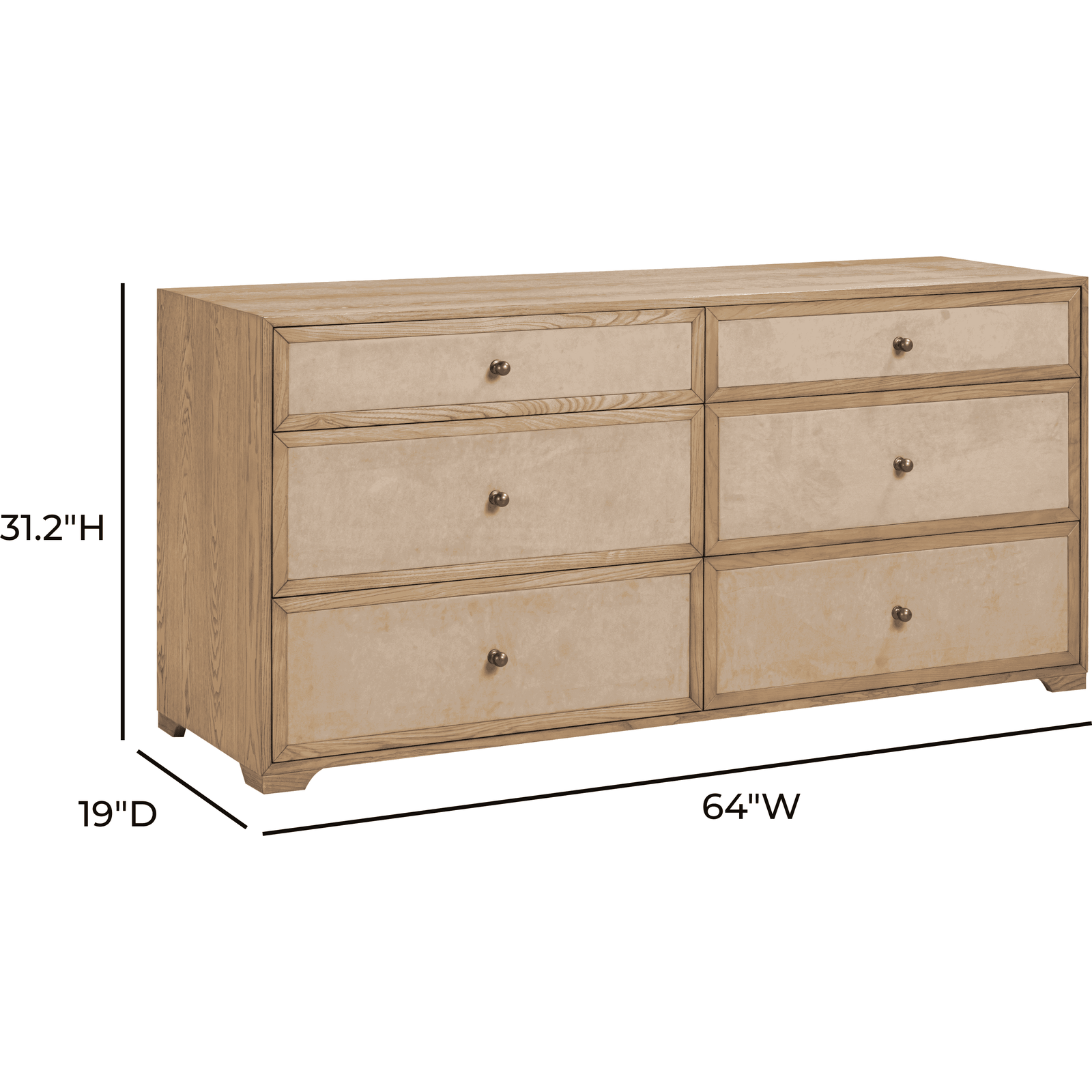 TOV Furniture Laurentis Light Taupe Suede and Wood Drawer Dresser