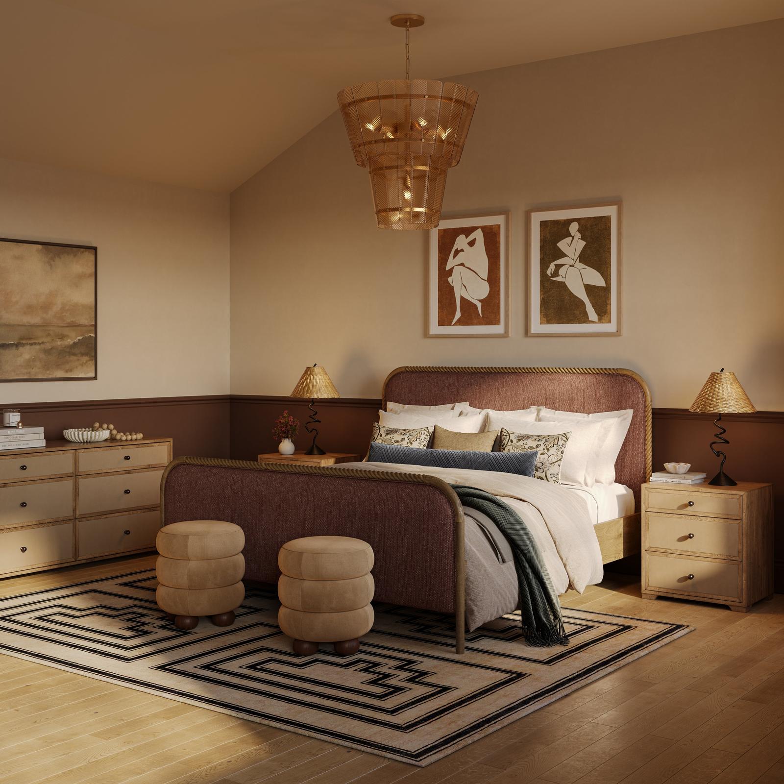 TOV Furniture Laurentis Light Taupe Suede and Wood Drawer Dresser