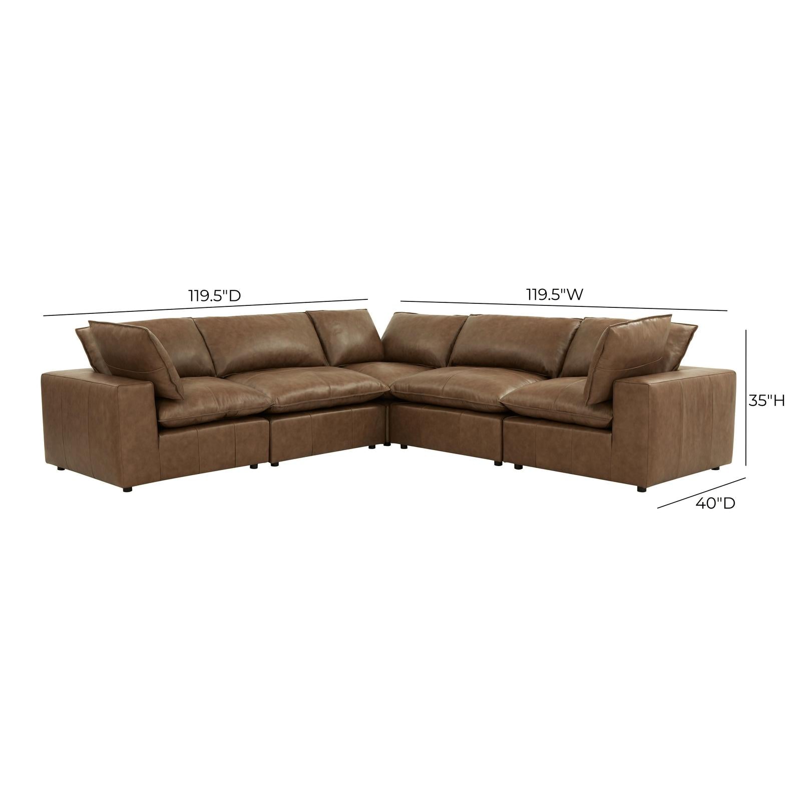 TOV Furniture Cali 5-Piece Brown Leather Modular L-Sectional