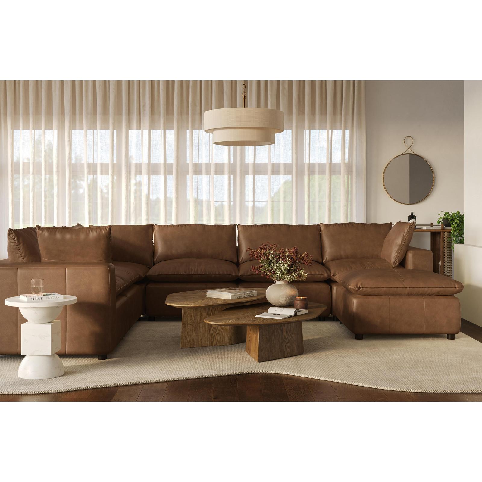 TOV Furniture Cali 7-Piece Brown Leather Modular Large Chaise Sectional