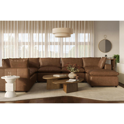 TOV Furniture Cali 7-Piece Brown Leather Modular Large Chaise Sectional