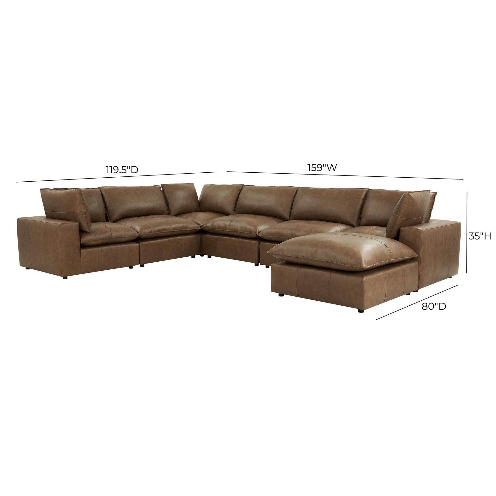 TOV Furniture Cali 7-Piece Brown Leather Modular Large Chaise Sectional