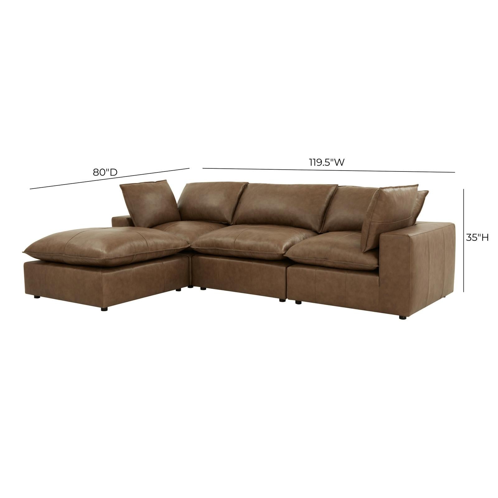 TOV Furniture Cali 4-Piece Brown Leather Modular Sectional