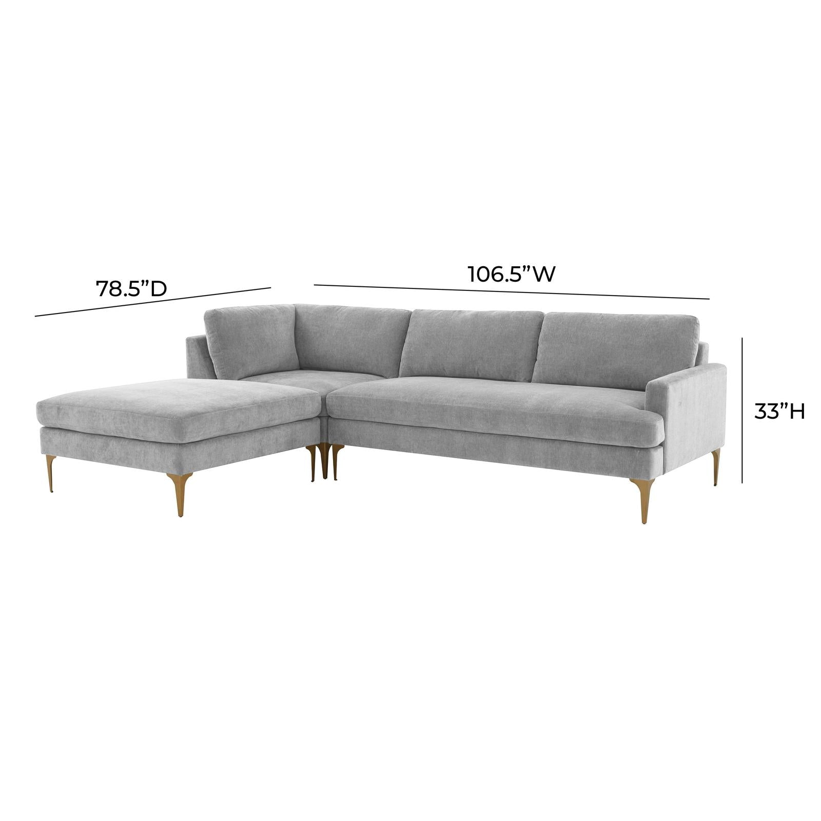 TOV Furniture Serena 3-Piece Performance Velvet Chaise Sectional