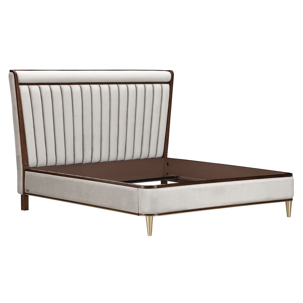 Michael Amini Houston Eastern King Channel Tufted Panel Bed - Porcini/Walnut
