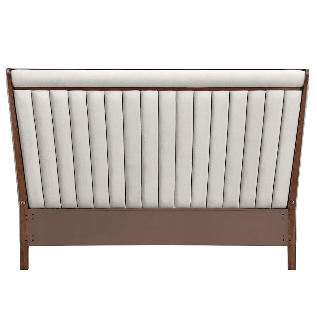 Michael Amini Houston Eastern King Channel Tufted Panel Bed - Porcini/Walnut