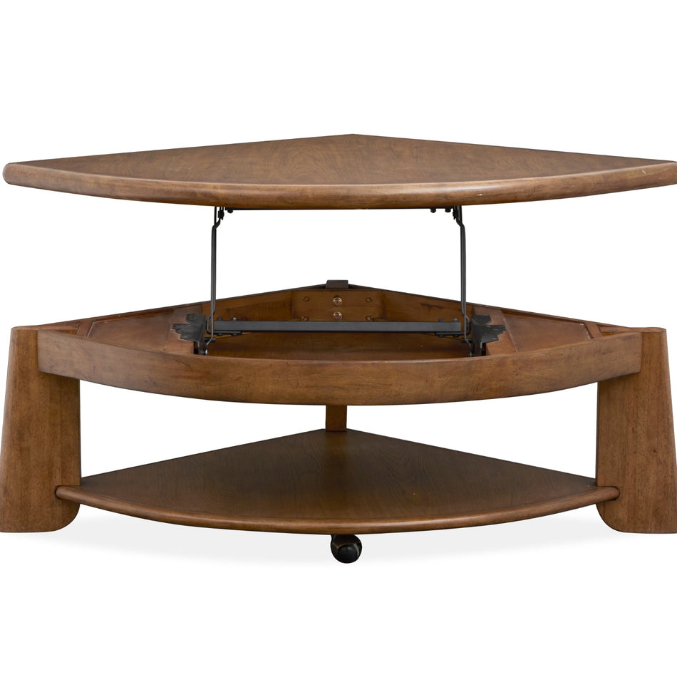 Magnussen Home Tanner Tawny Brown Pie Shaped Lift Top Cocktail Table With Casters