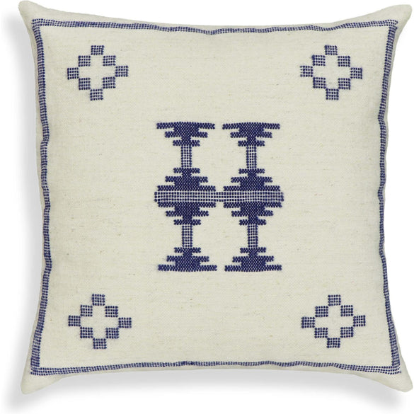TOV Furniture Aztec Cream & Indigo Wool Square Throw Pillow