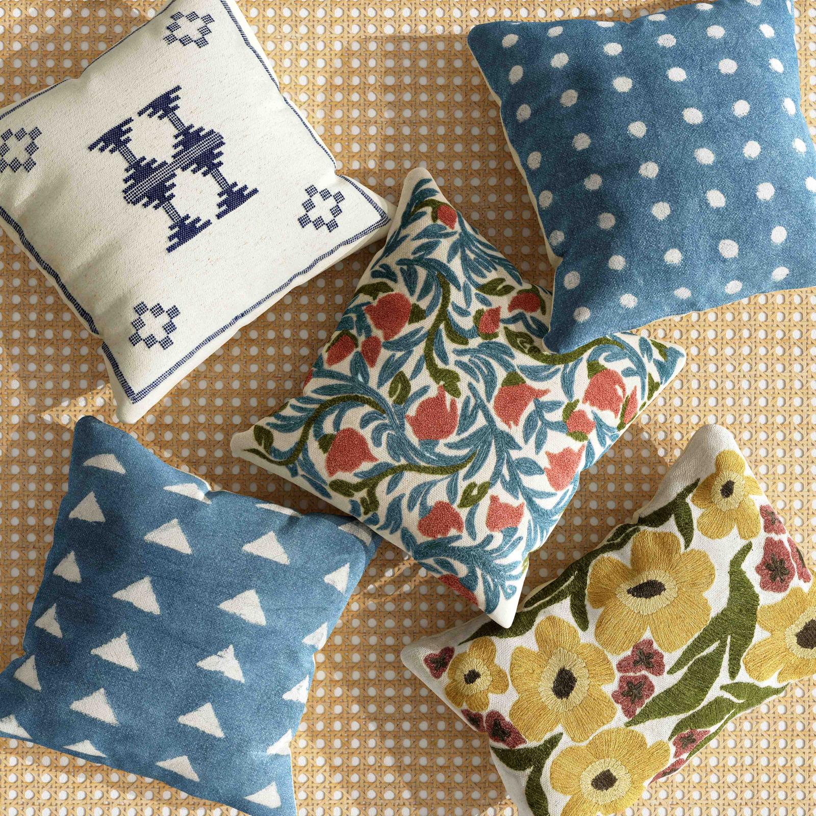 TOV Furniture Aztec Cream & Indigo Wool Square Throw Pillow