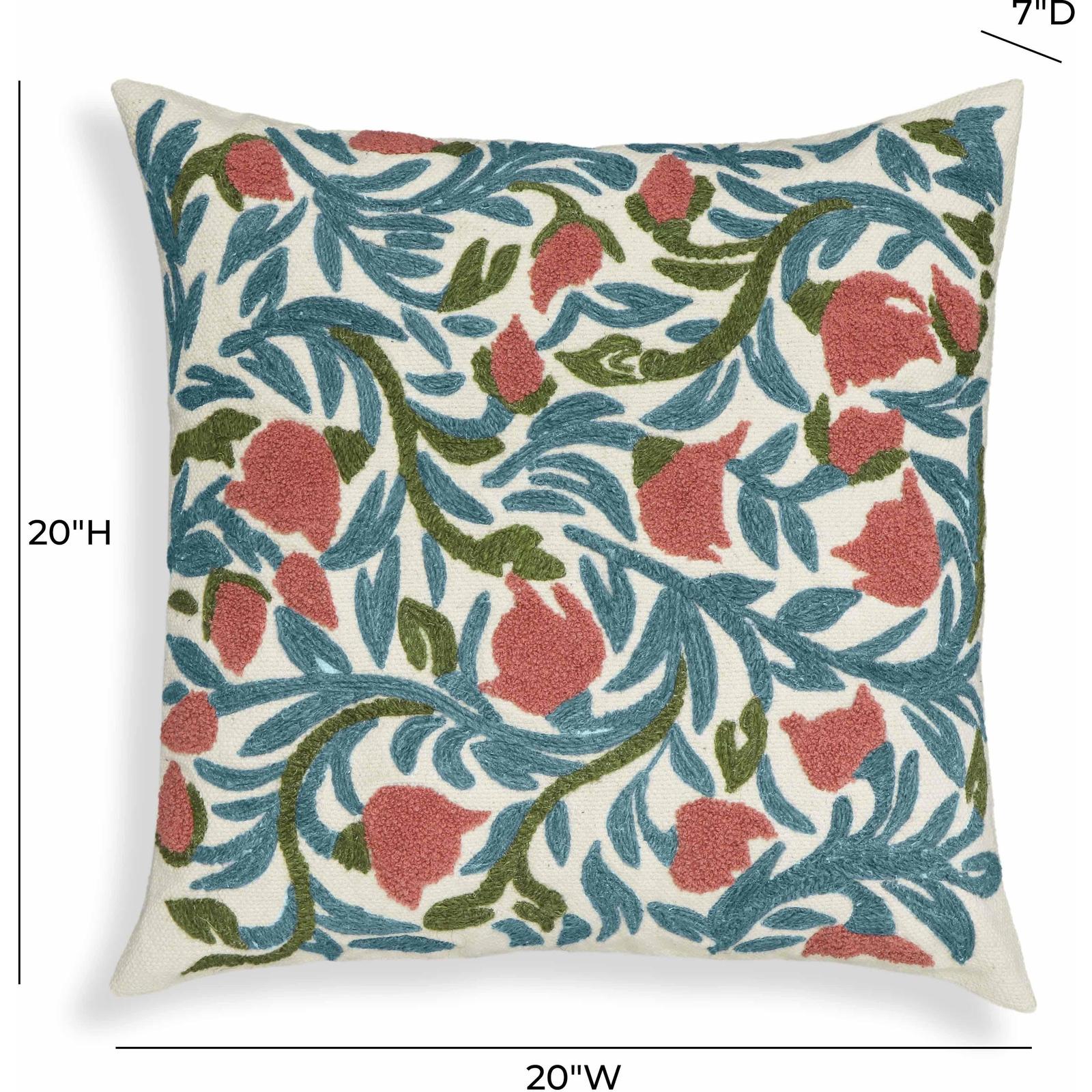 TOV Furniture Tulip Embroidered Floral Wool Square Throw Pillow