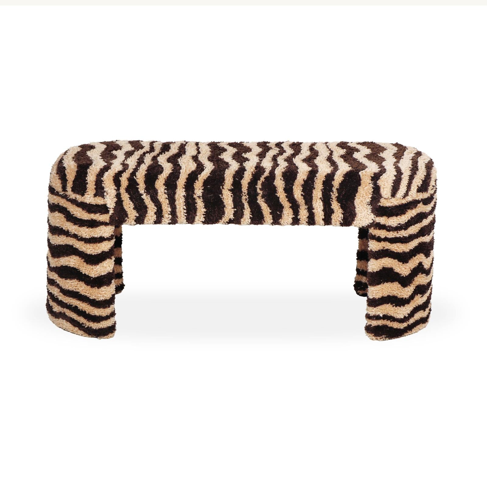 TOV Furniture Zebra Brown Striped Tufted Bench