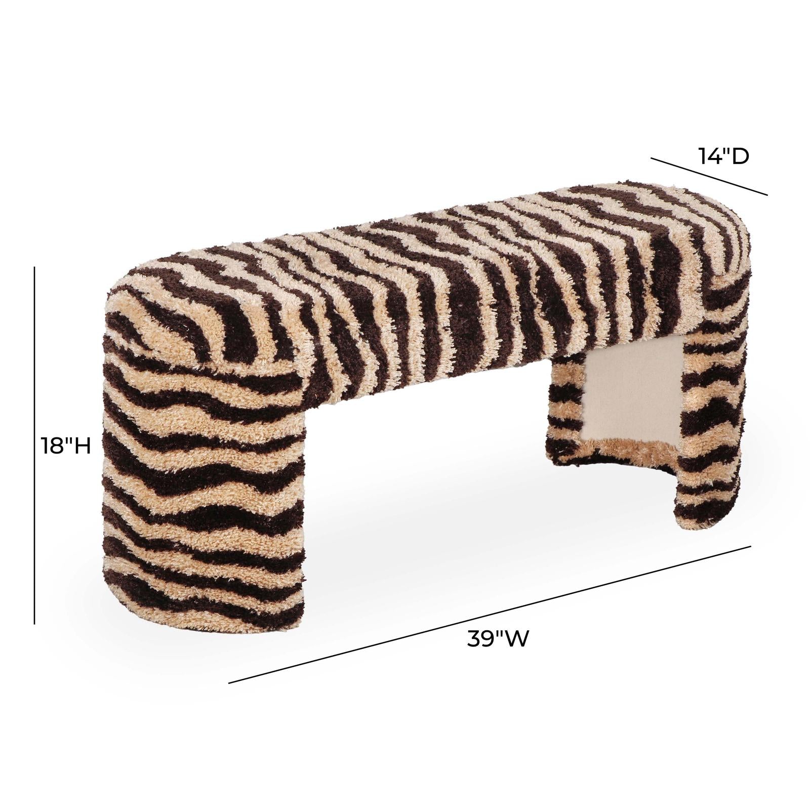 TOV Furniture Zebra Brown Striped Tufted Bench