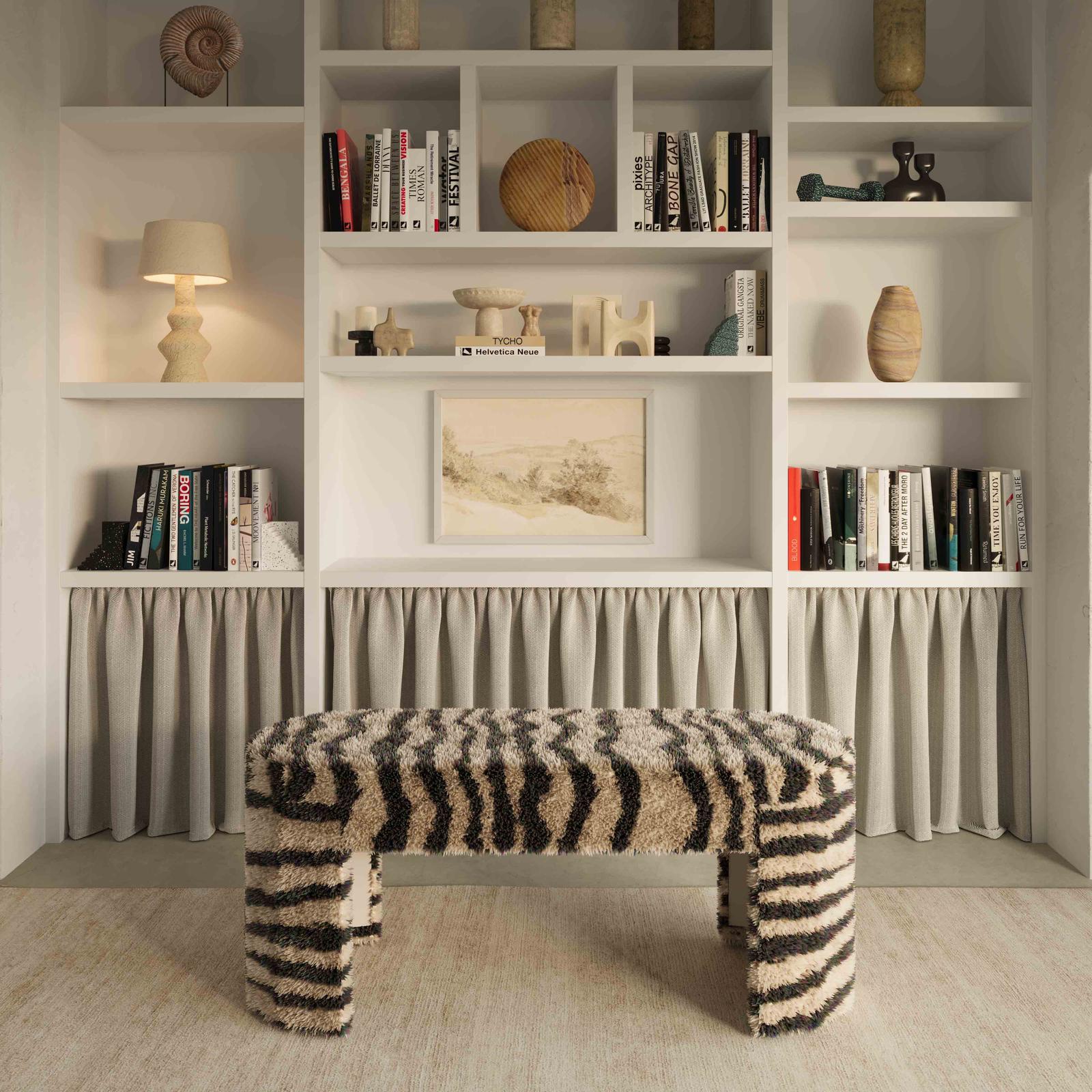 TOV Furniture Zebra Brown Striped Tufted Bench