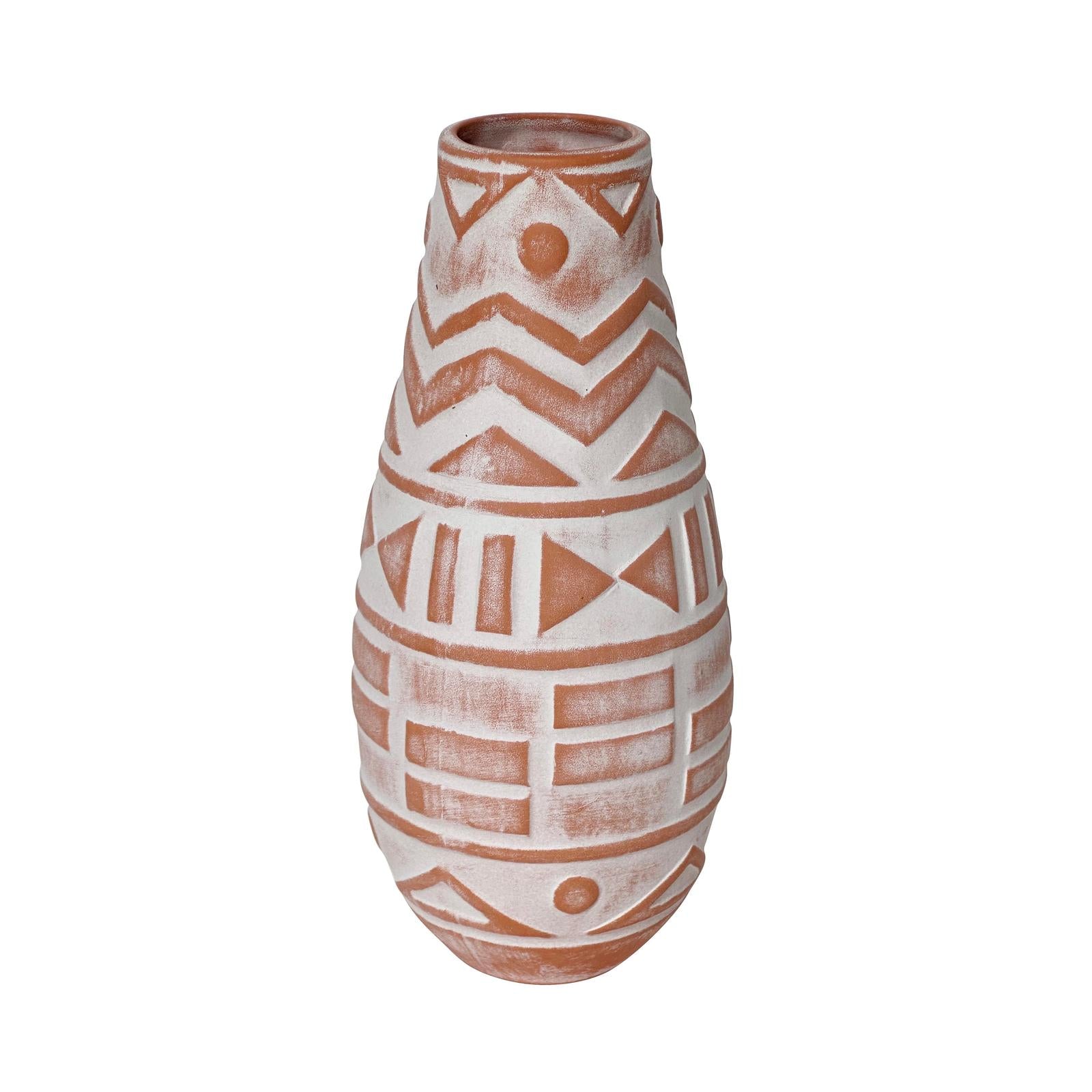 TOV Furniture Earthenware Aztec Teardrop Flower Vase in Terracotta