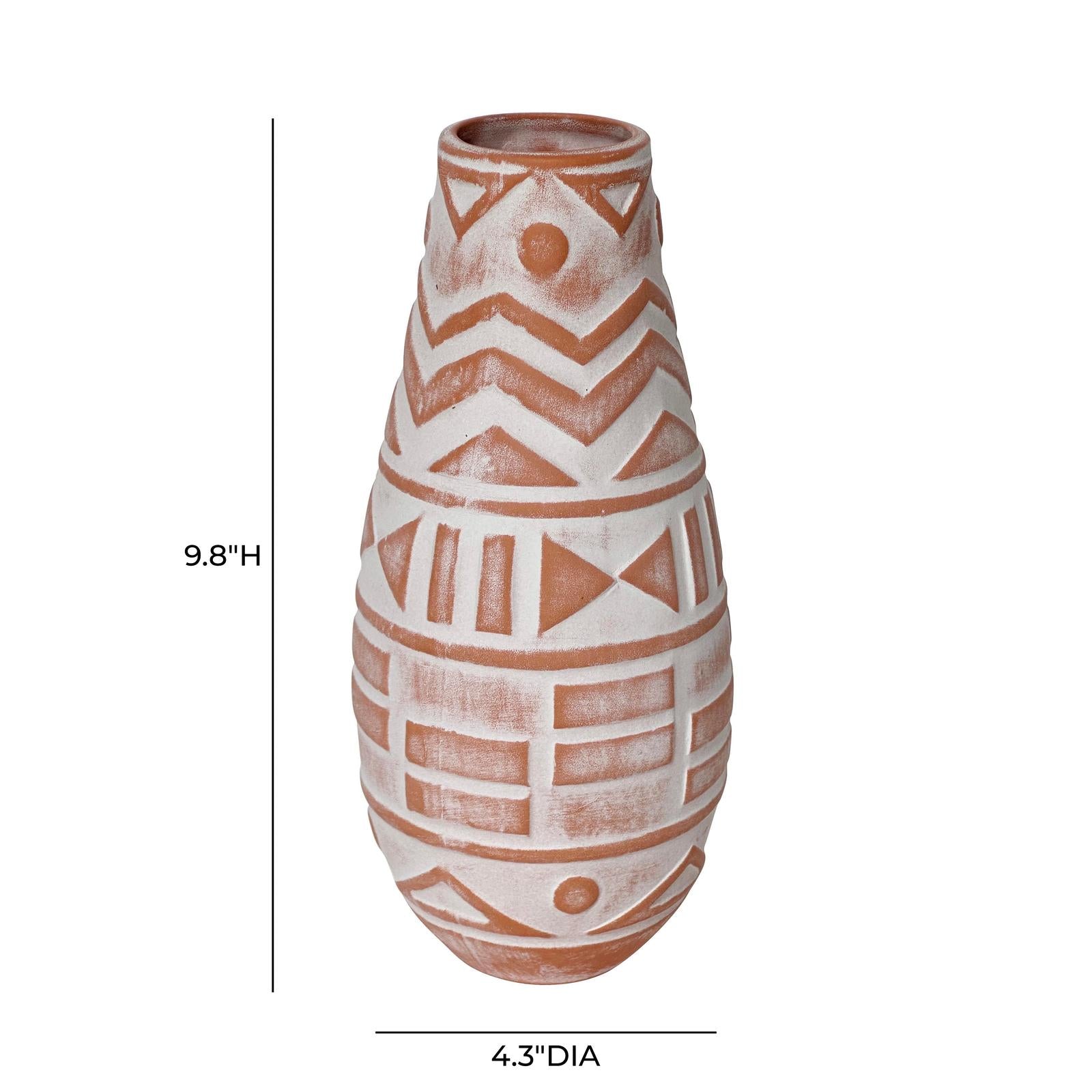 TOV Furniture Earthenware Aztec Teardrop Flower Vase in Terracotta