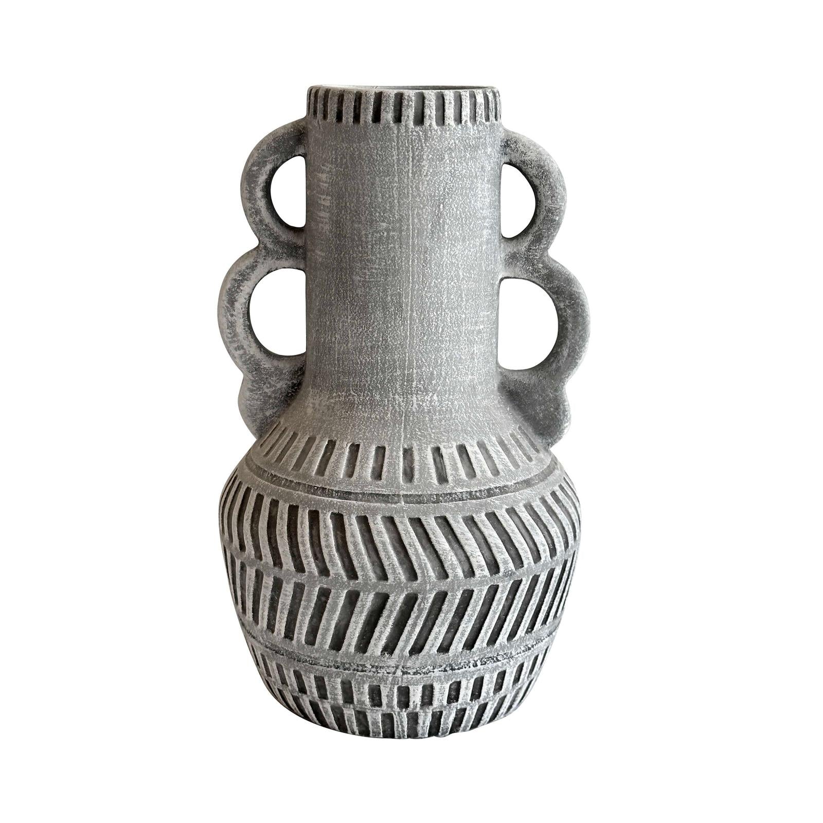 TOV Furniture Earthenware Aztec Handled Flower Vase in Slate