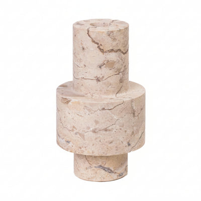 TOV Furniture Natural Travertine Turned Candle Holder