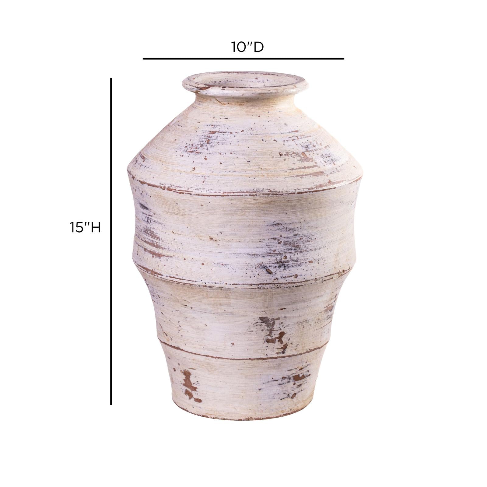 TOV Furniture Visha Scalloped Distressed Cream Terracotta Decorative Vase