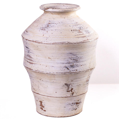 TOV Furniture Visha Scalloped Distressed Cream Terracotta Decorative Vase